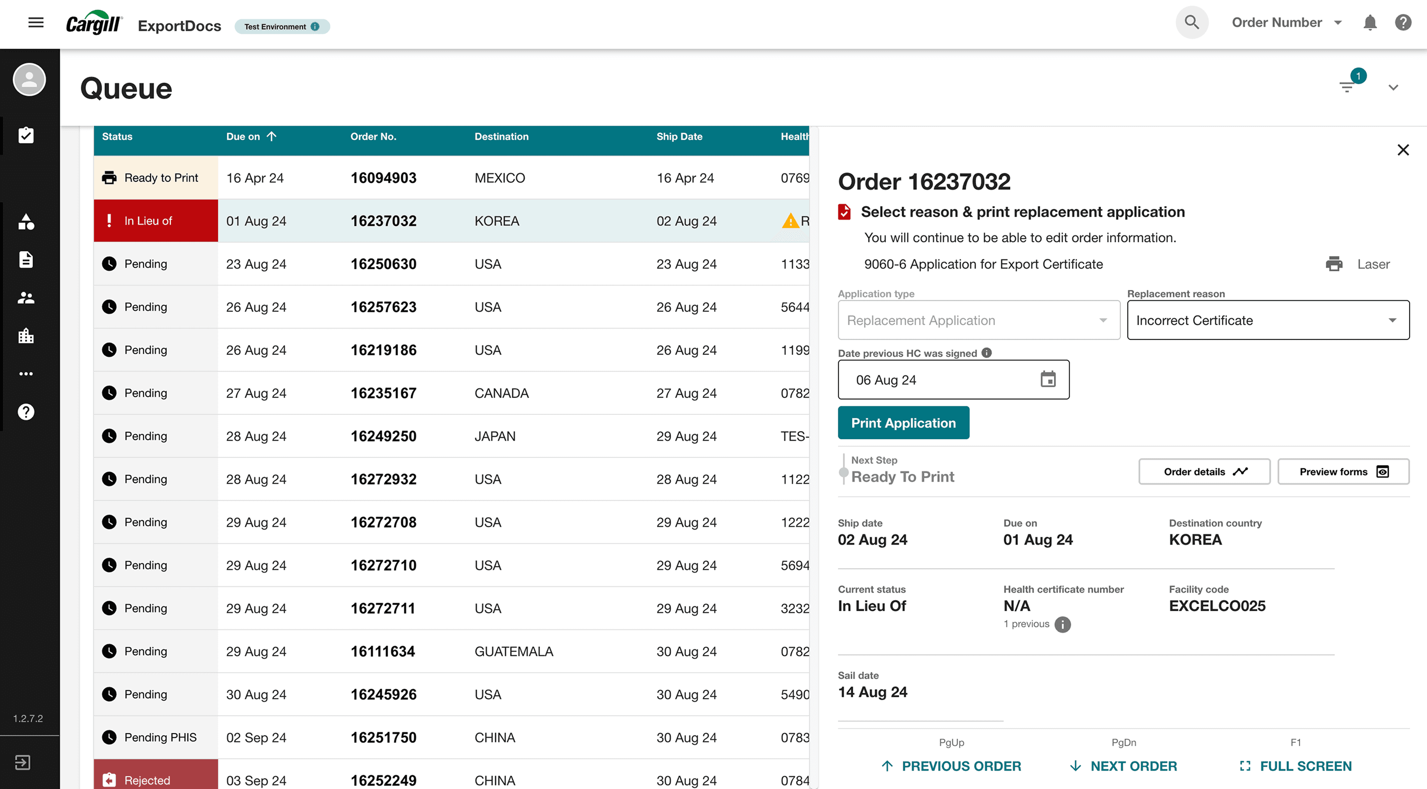 ExportDocs queue interface in the original DXO/DXP design